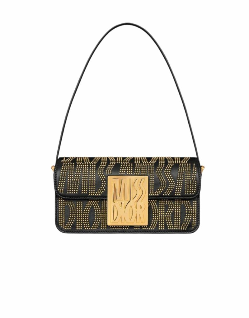 Miss Dior Flap Bag Black With Gold - Finish Studs For Women 22cm/8.5in - M2610UBTT_M900