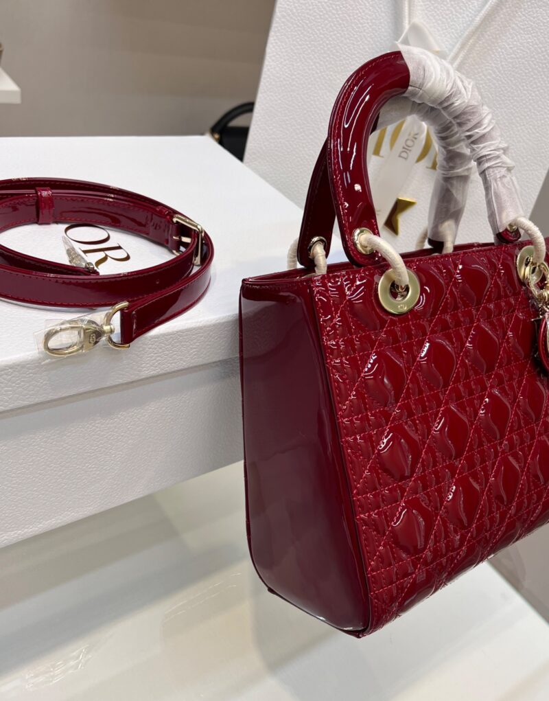 [True-to-ORIGINAL] Christian Dior Lady Dior Medium Bag Red For Women 9.4in/24cm
