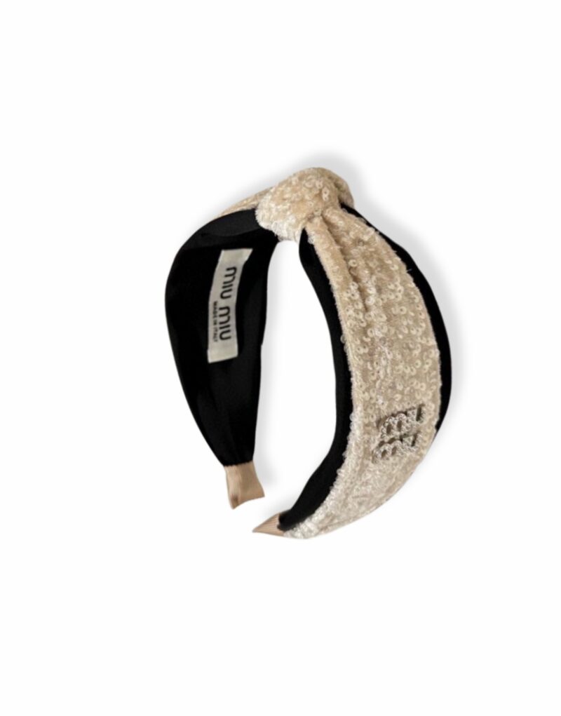 Miu Miu Sequin Hairband Beige For Women