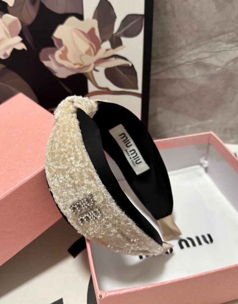 Miu Miu Sequin Hairband Beige For Women