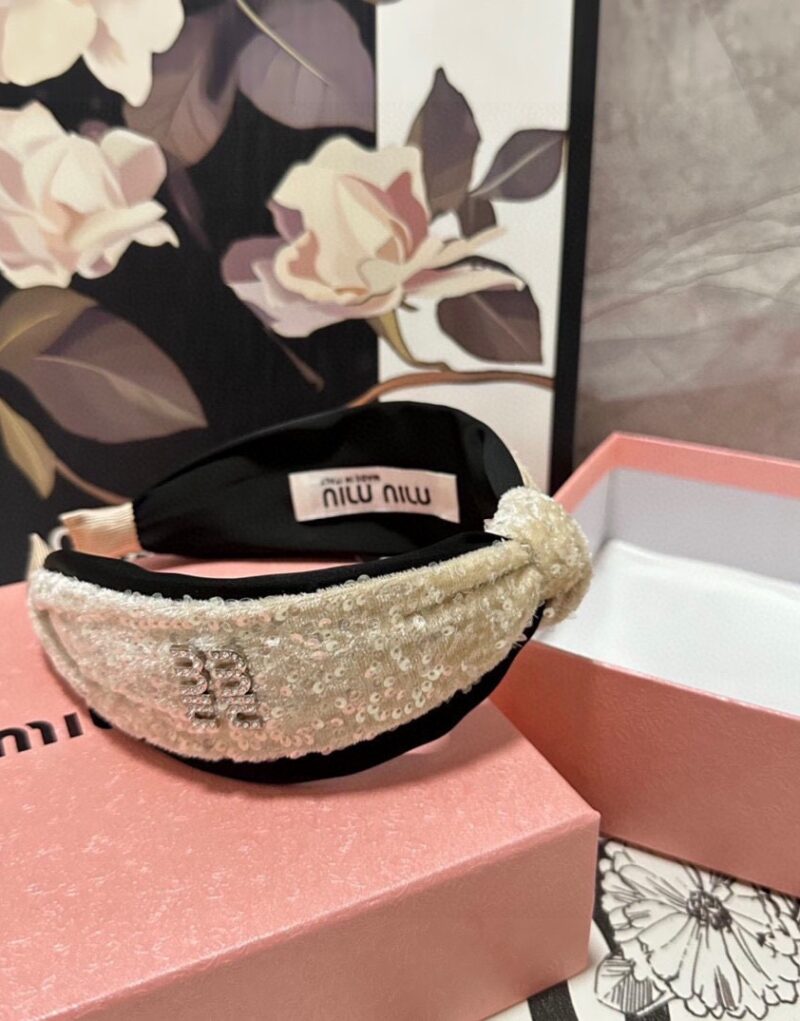 Miu Miu Sequin Hairband Beige For Women