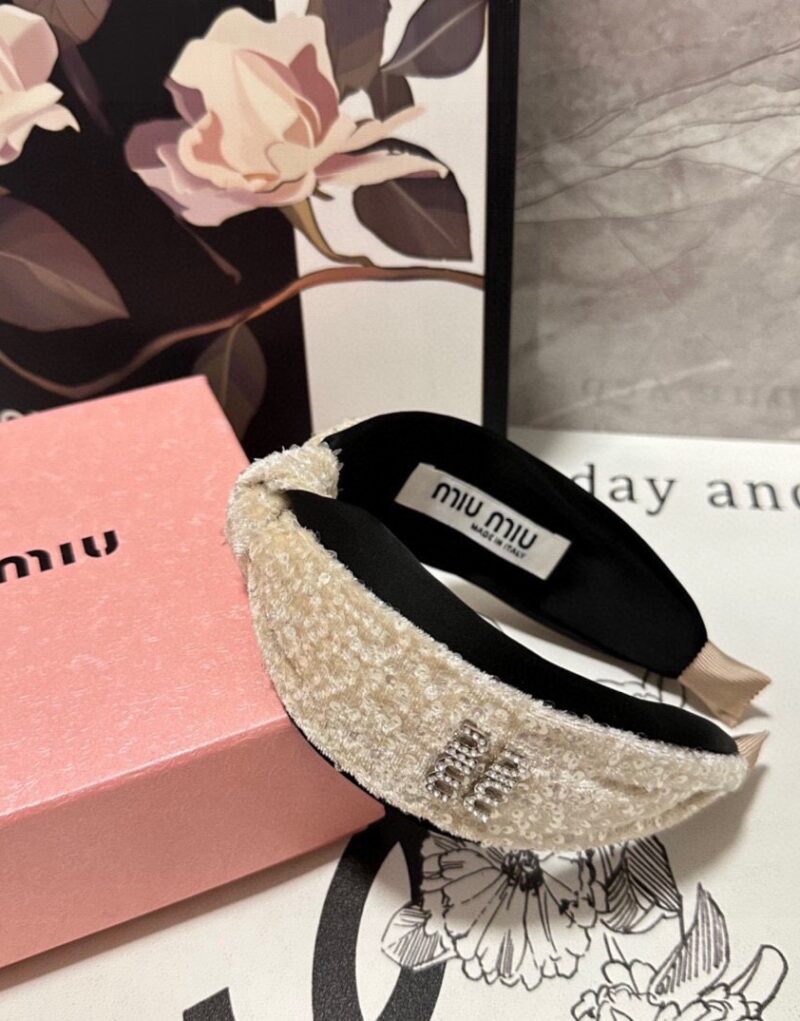 Miu Miu Sequin Hairband Beige For Women