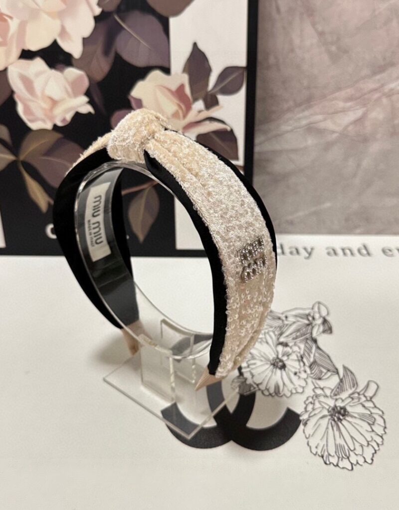 Miu Miu Sequin Hairband Beige For Women