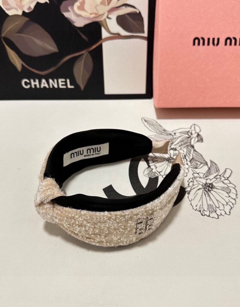 Miu Miu Sequin Hairband Beige For Women