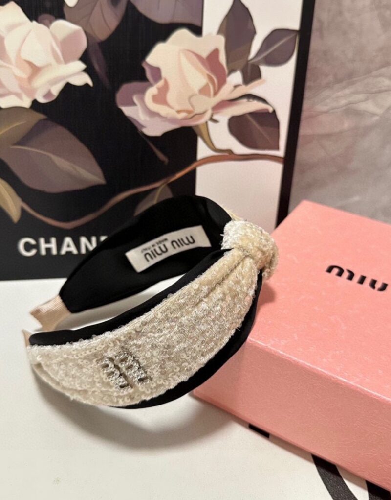 Miu Miu Sequin Hairband Beige For Women