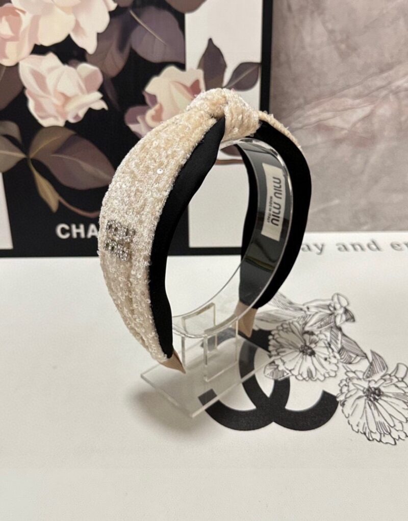 Miu Miu Sequin Hairband Beige For Women