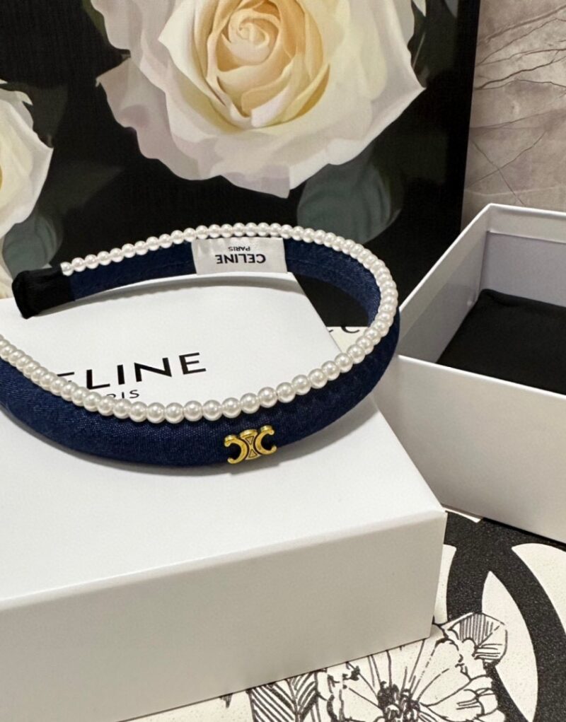Celine Pearl Hairband Navy Blue For Women