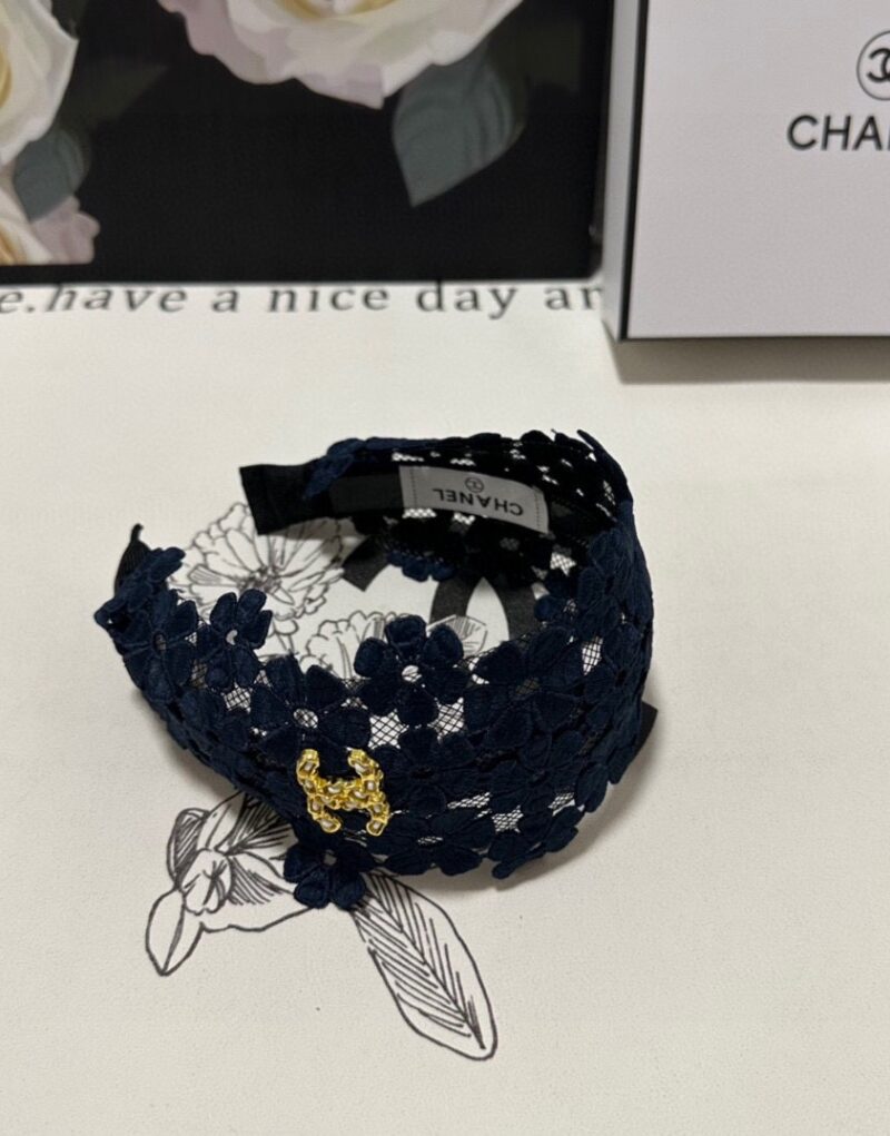 Chanel Flower Hairband Navy Blue For Women
