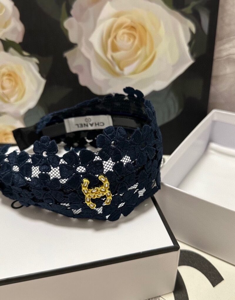 Chanel Flower Hairband Navy Blue For Women