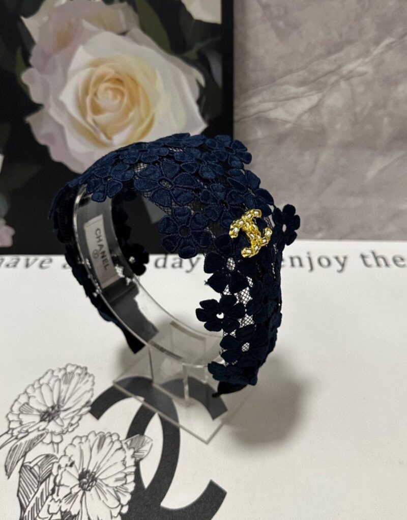 Chanel Flower Hairband Navy Blue For Women