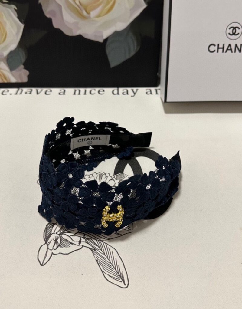 Chanel Flower Hairband Navy Blue For Women