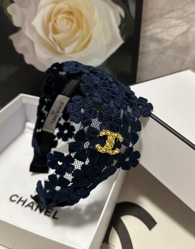 Chanel Flower Hairband Navy Blue For Women