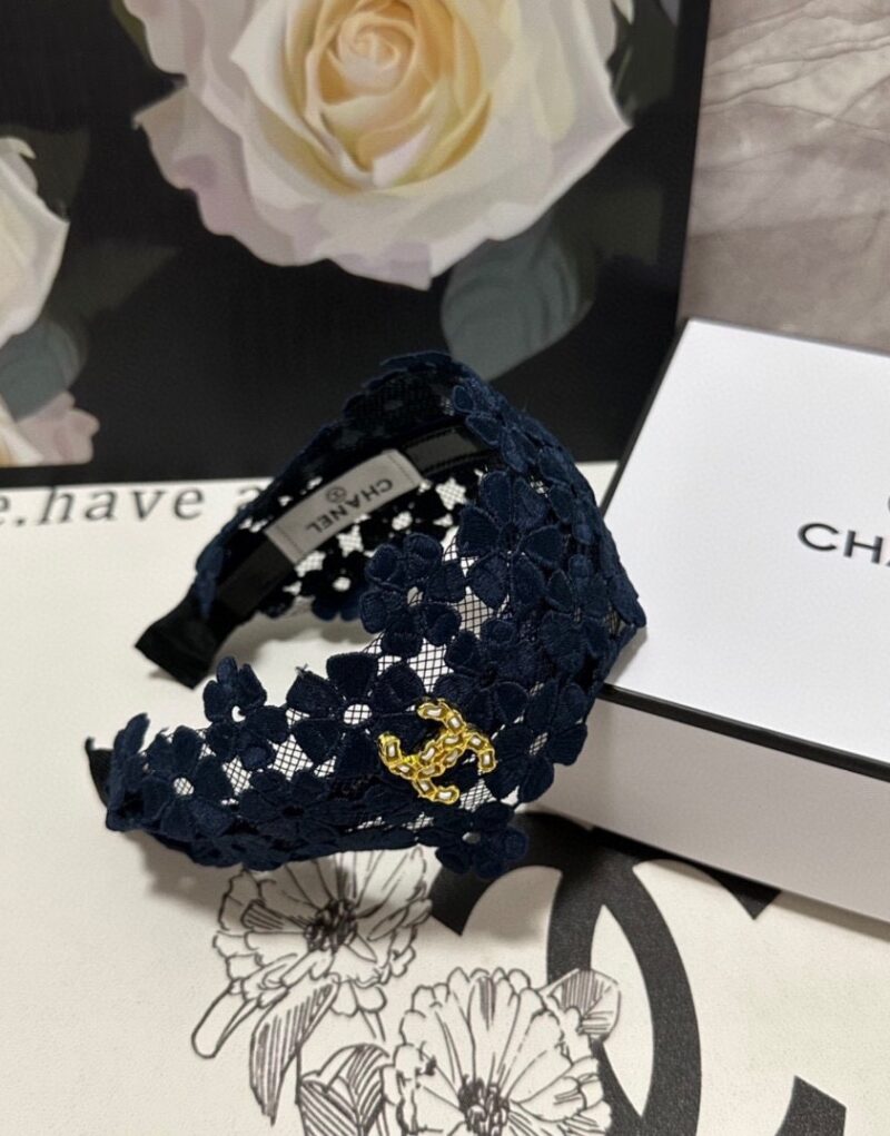Chanel Flower Hairband Navy Blue For Women