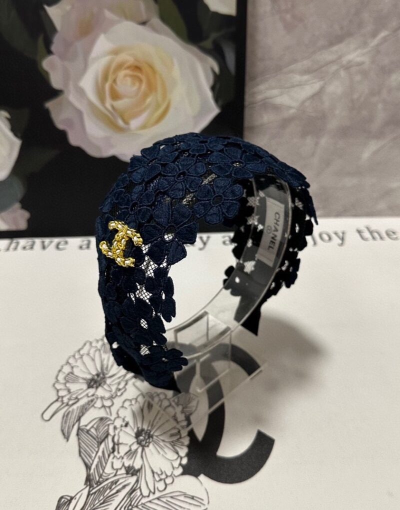 Chanel Flower Hairband Navy Blue For Women