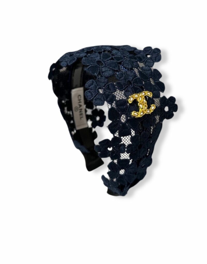 Chanel Flower Hairband Navy Blue For Women