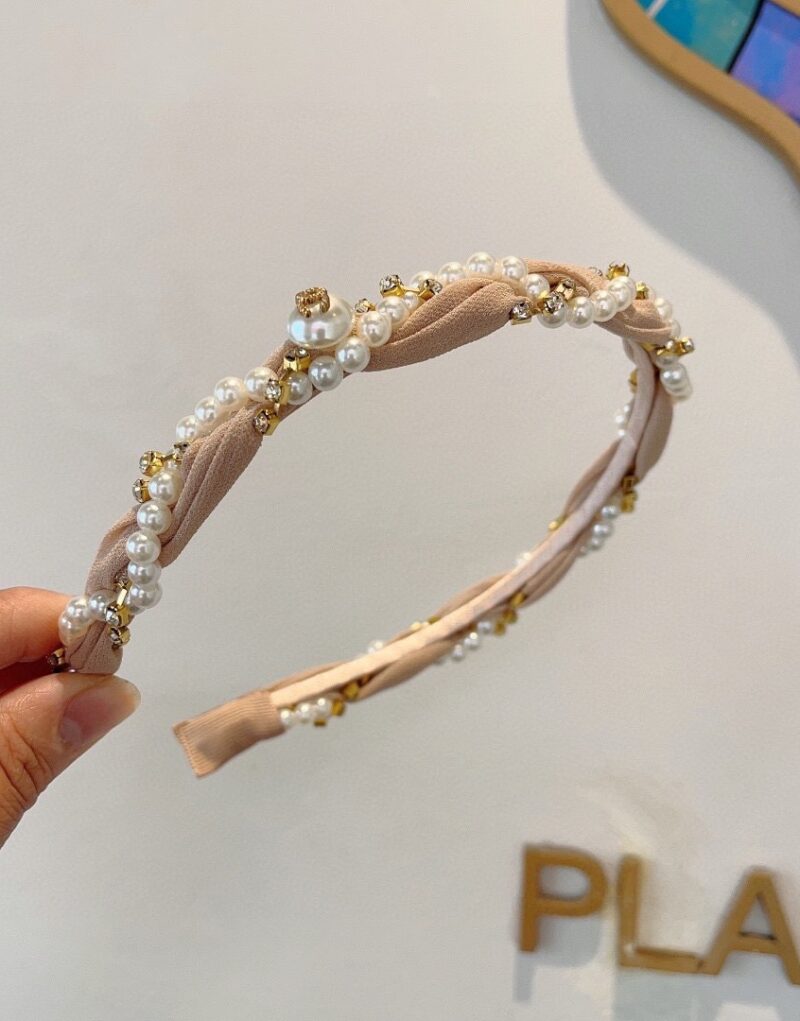 Chanel Pearl Hairband Pink For Women