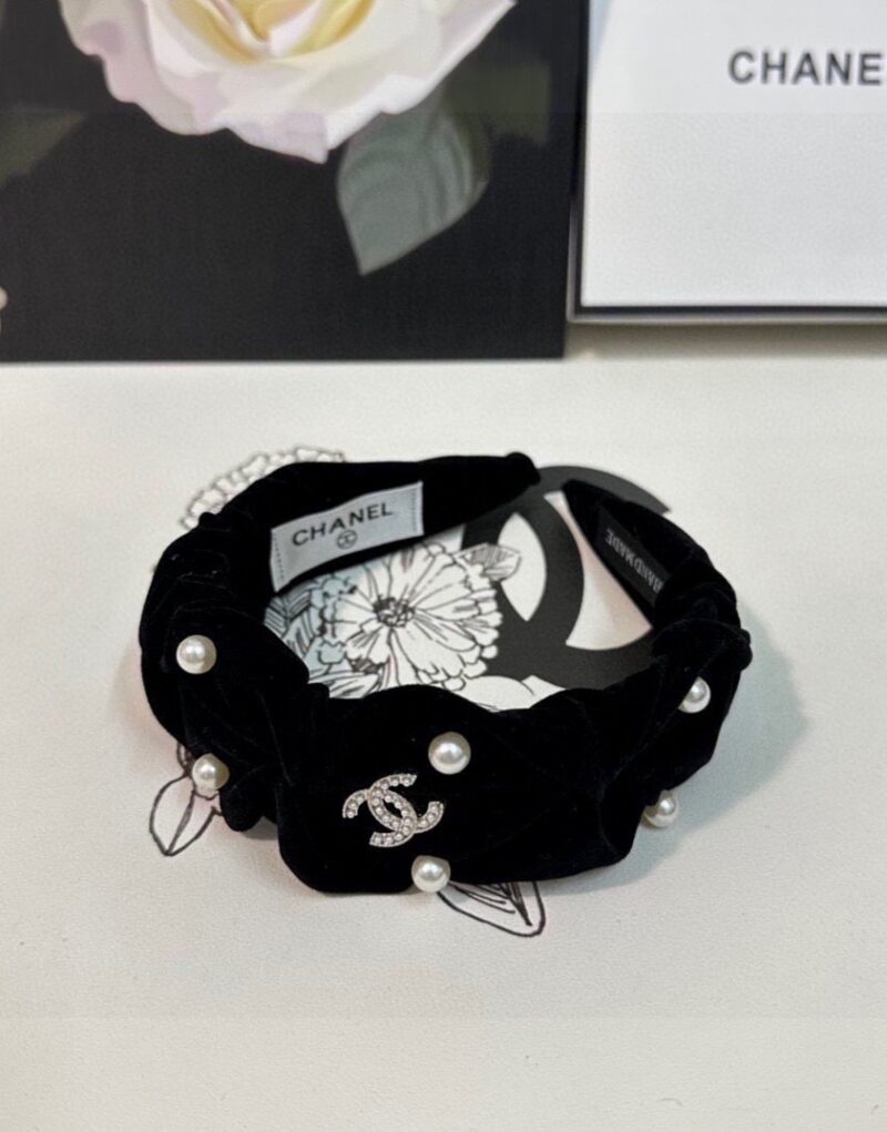 Chanel Pearl Hairband Black For Women