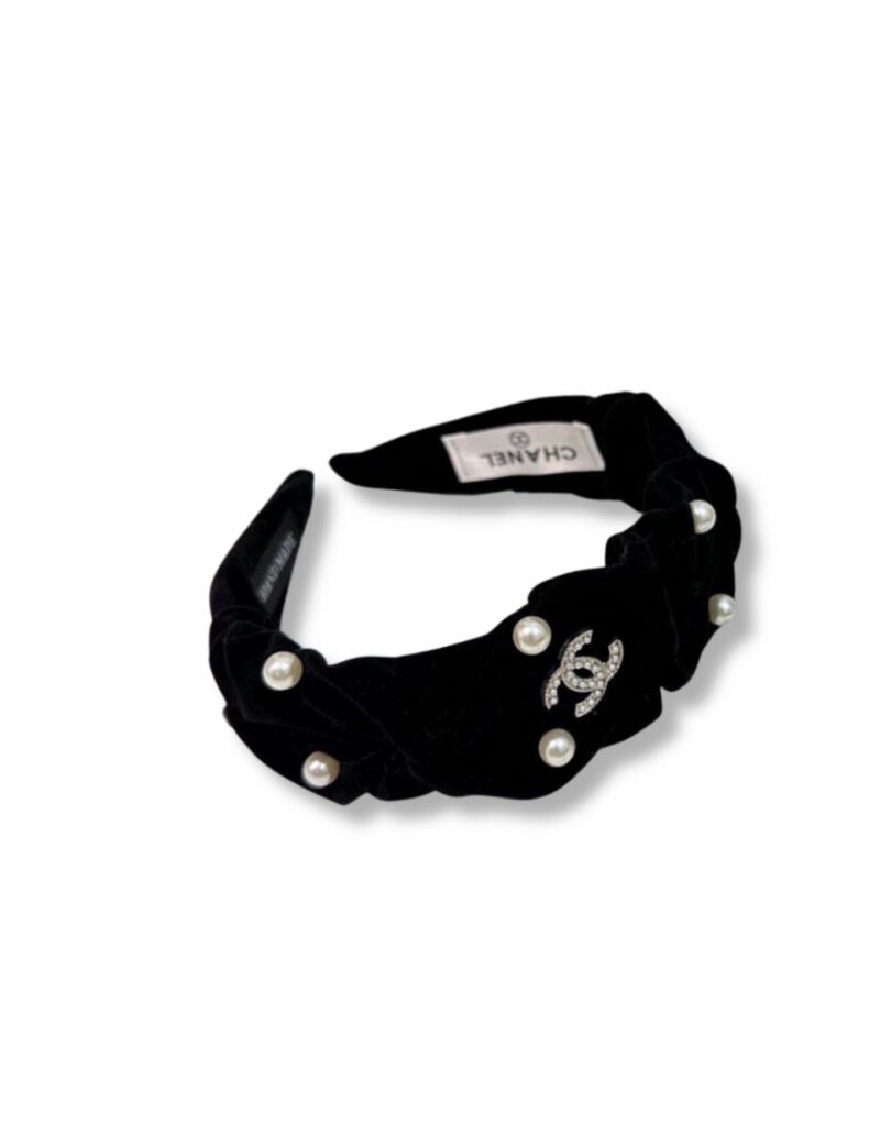 Chanel Pearl Hairband Black For Women