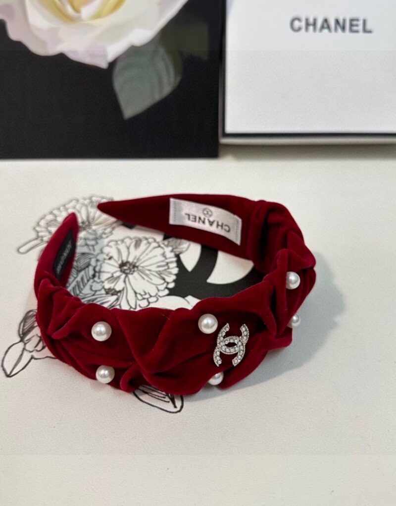 Chanel Pearl Hairband Red For Women