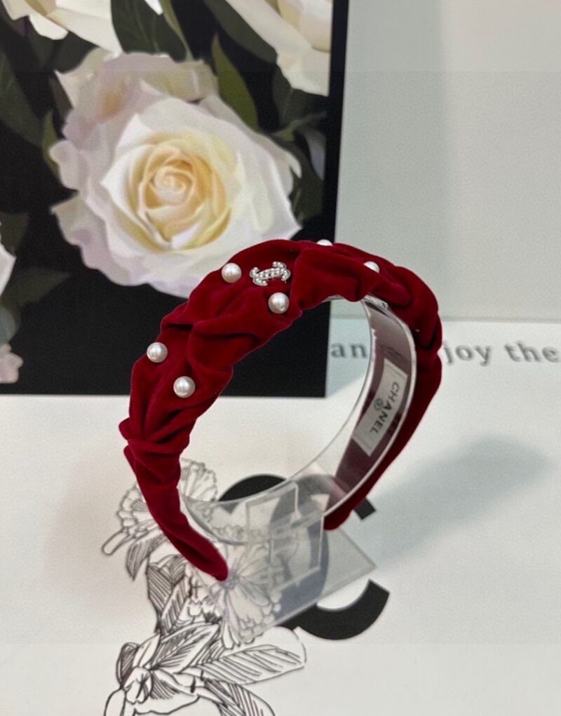 Chanel Pearl Hairband Red For Women