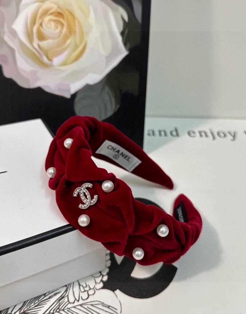 Chanel Pearl Hairband Red For Women