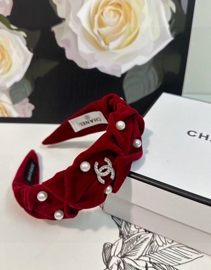 Chanel Pearl Hairband Red For Women