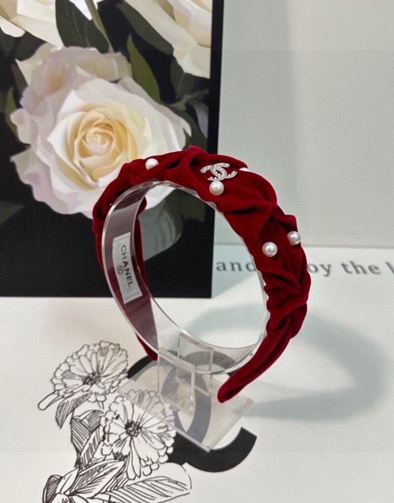 Chanel Pearl Hairband Red For Women