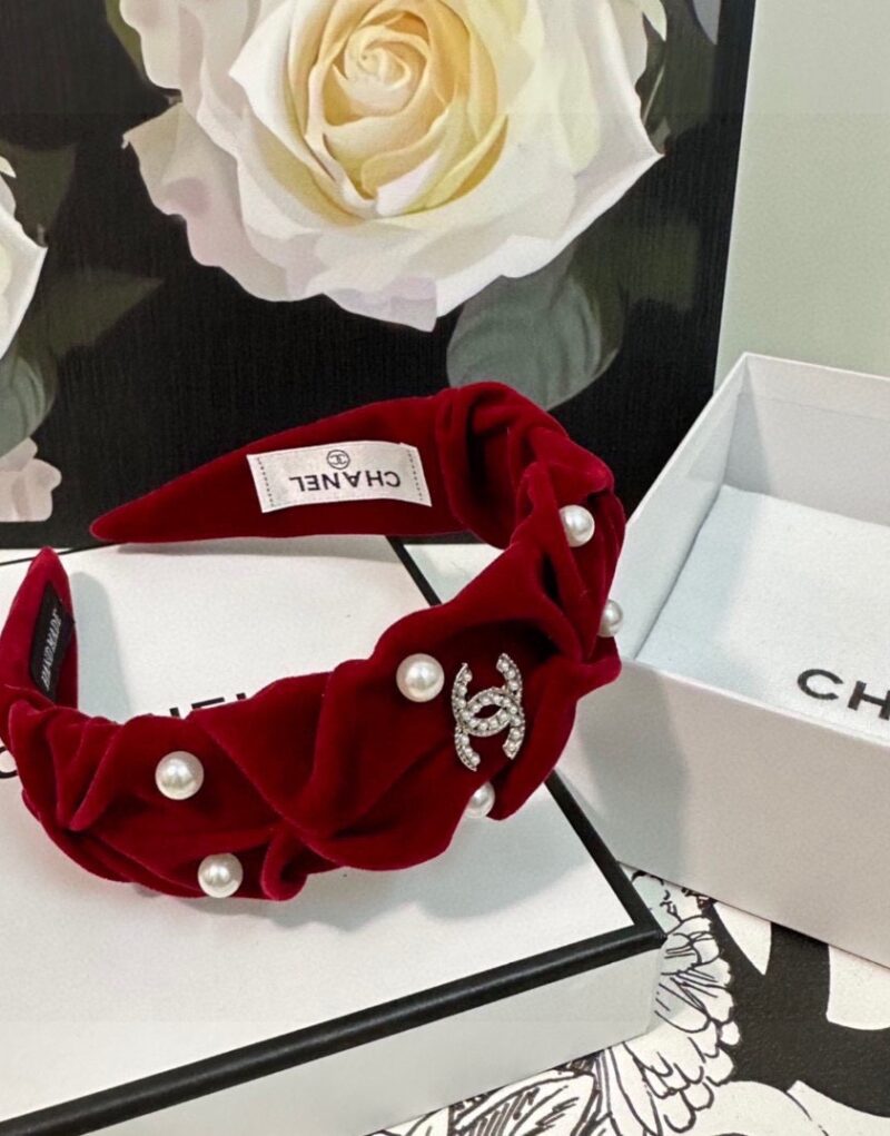 Chanel Pearl Hairband Red For Women
