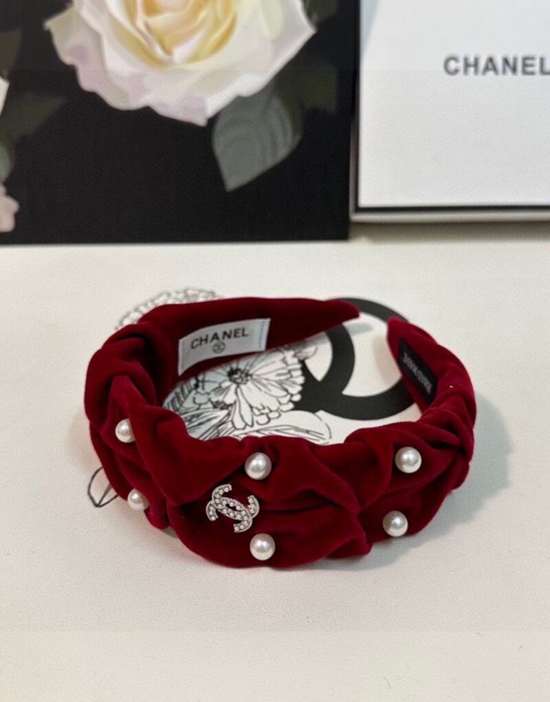 Chanel Pearl Hairband Red For Women