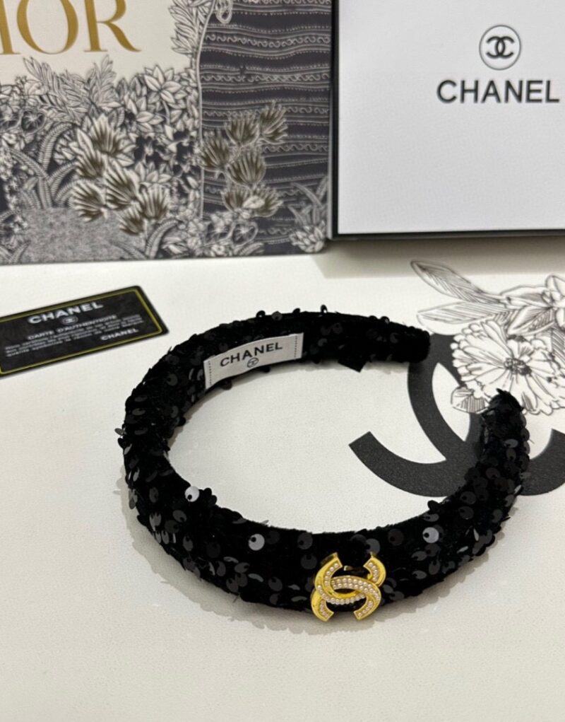Chanel Sequin Hairband CC Logo Black For Women