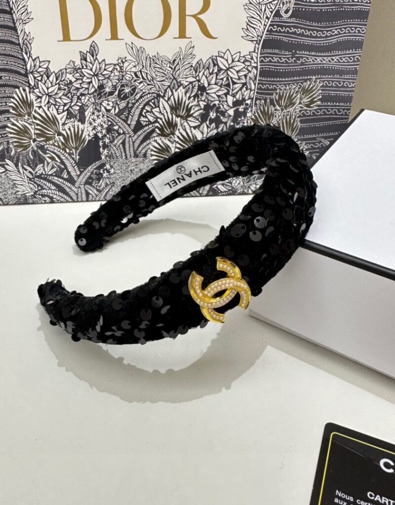 Chanel Sequin Hairband CC Logo Black For Women