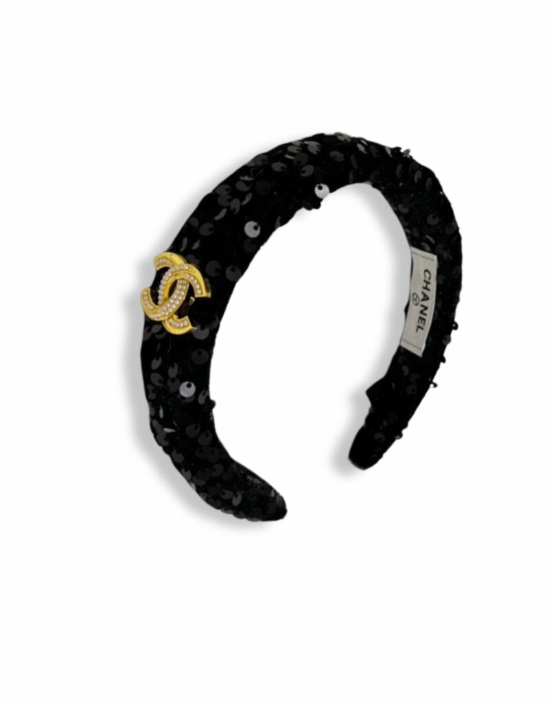 Chanel Sequin Hairband CC Logo Black For Women