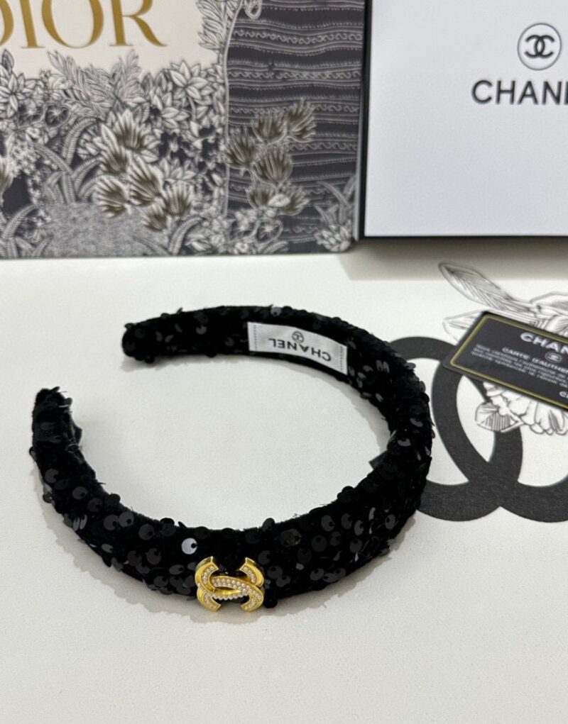 Chanel Sequin Hairband CC Logo Black For Women