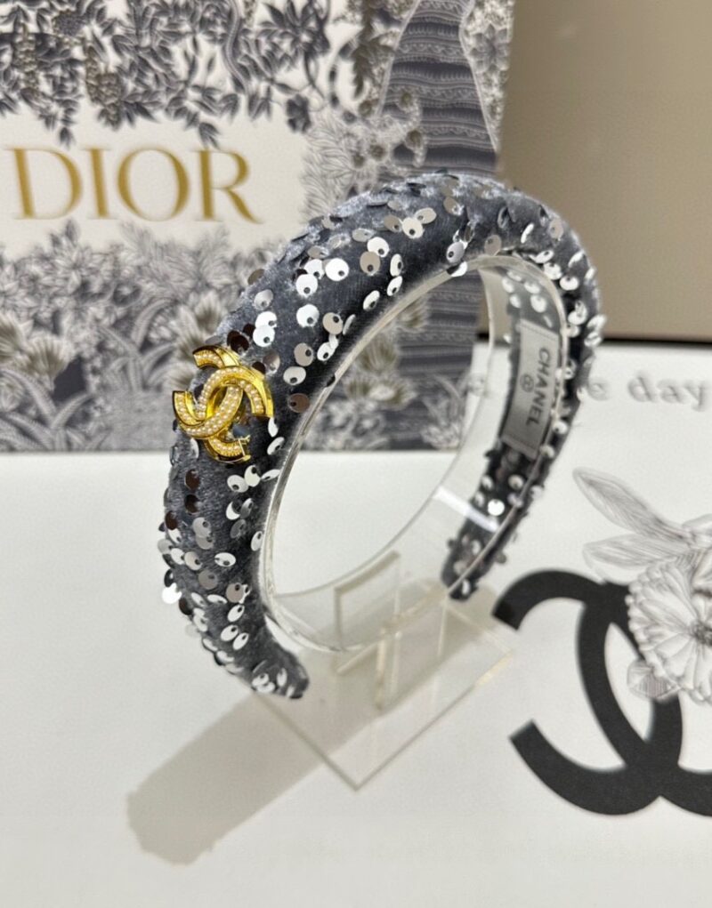 Chanel Sequin Hairband CC Logo Gray For Women