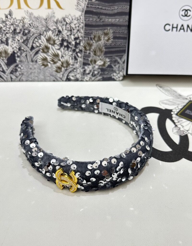 Chanel Sequin Hairband CC Logo Gray For Women