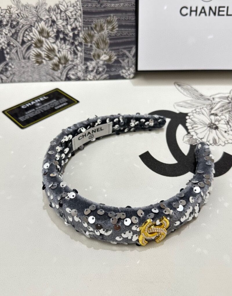Chanel Sequin Hairband CC Logo Gray For Women