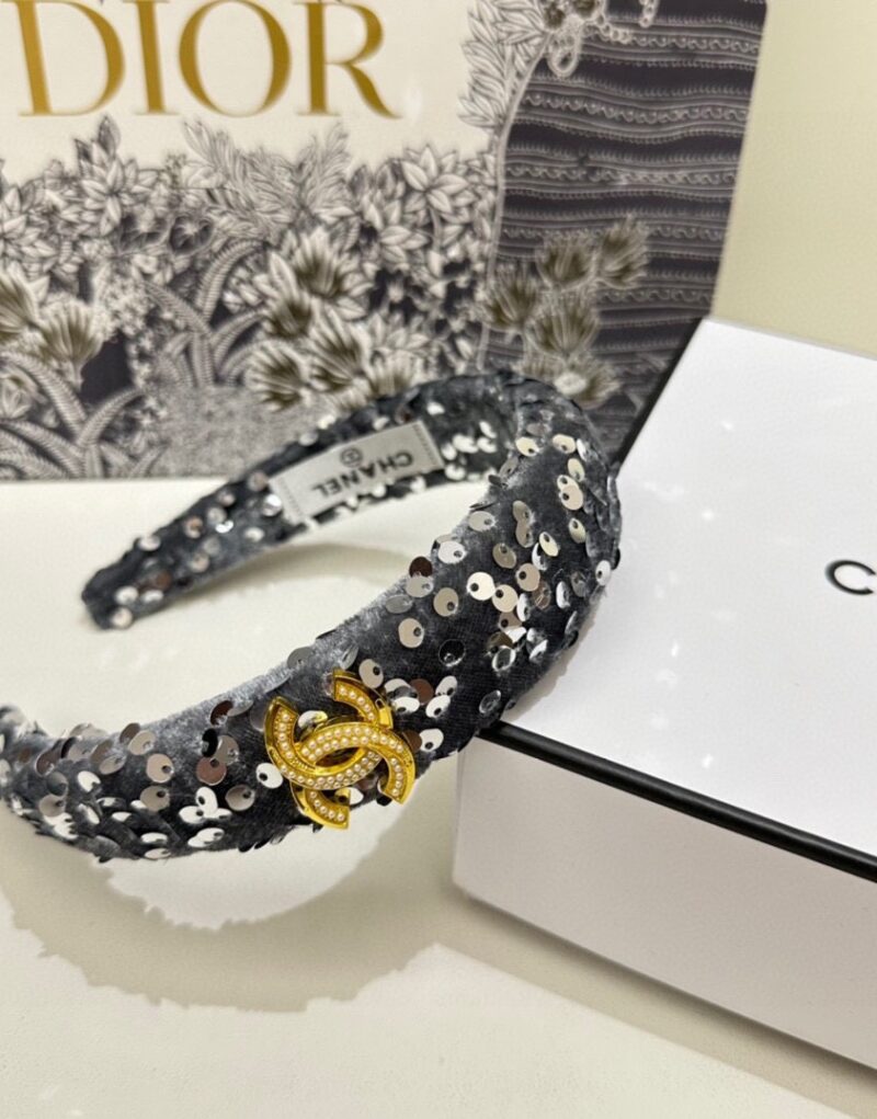 Chanel Sequin Hairband CC Logo Gray For Women