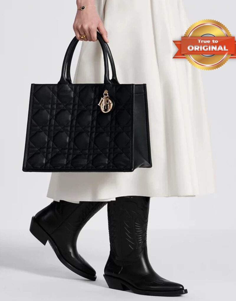 [True-to-ORIGINAL] Christian Dior Medium Dior Book Tote Black For Women 36.5cm/14.4in M1324OWHP_M900