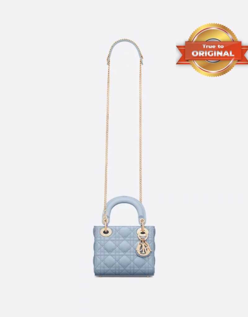 [True-to-ORIGINAL] Christian Dior Mini Lady Dior Bag Pale Blue For Women 17cm/6.5in M0505ONGE_M23B