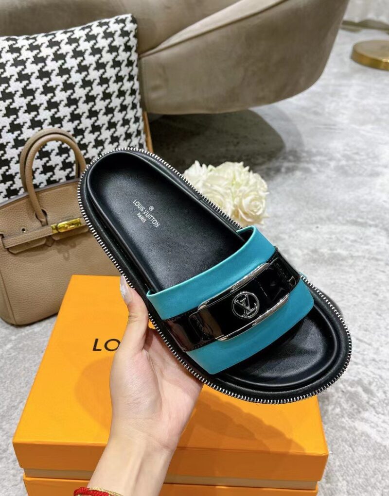 Louis Vuitton Women's Pool Pillow Flat Comfort Mule Blue For Women LV