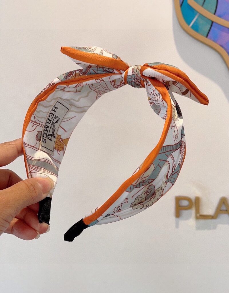Hermes Bow Hairband Orange  For Women