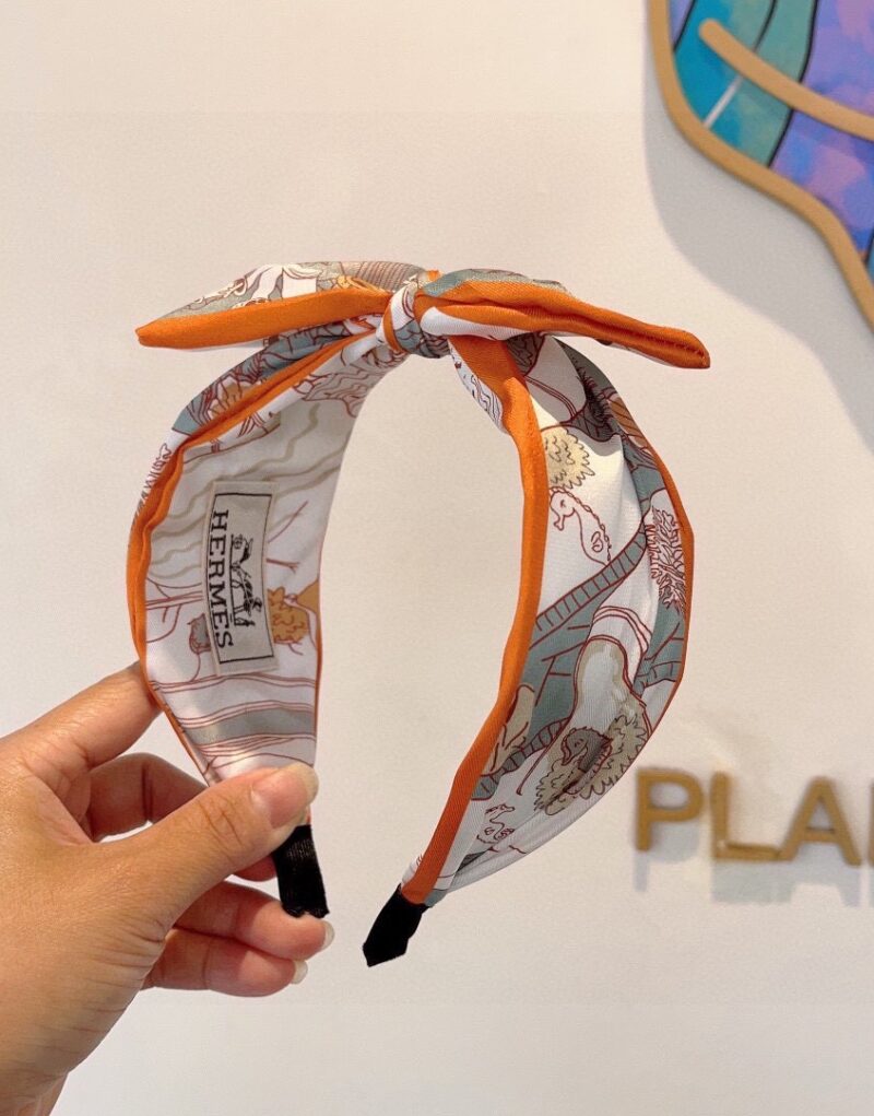 Hermes Bow Hairband Orange  For Women