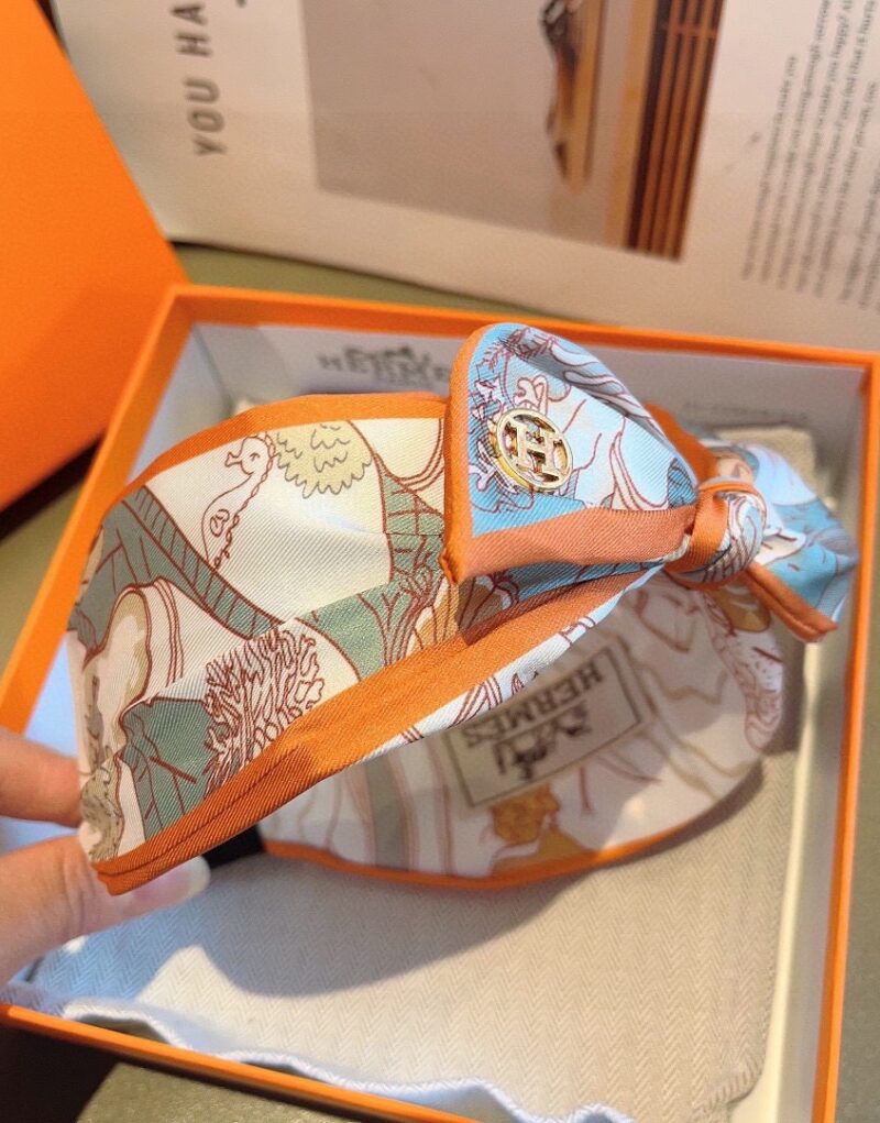 Hermes Bow Hairband Orange  For Women