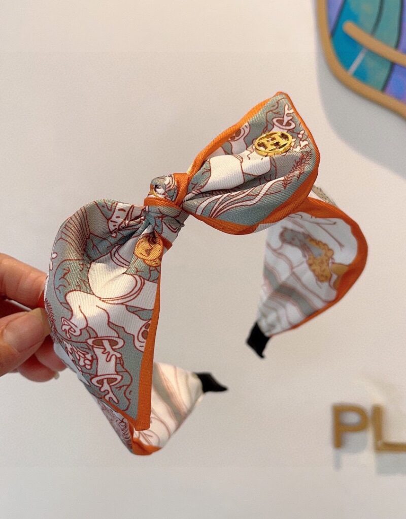 Hermes Bow Hairband Orange  For Women