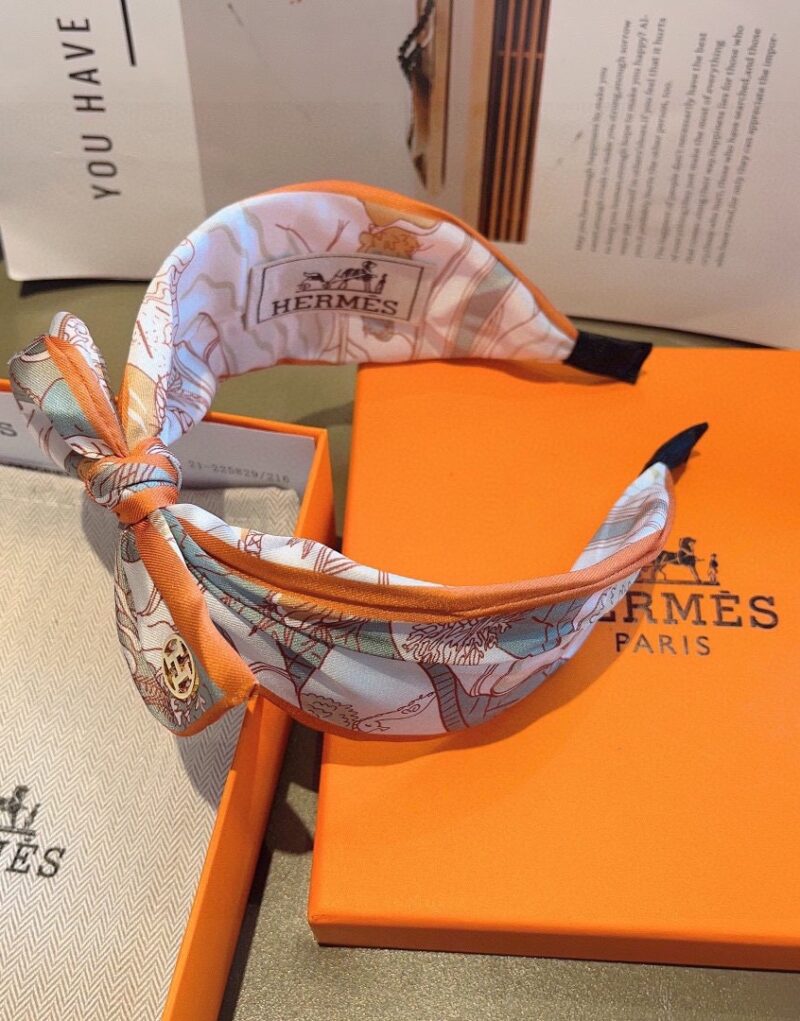 Hermes Bow Hairband Orange  For Women