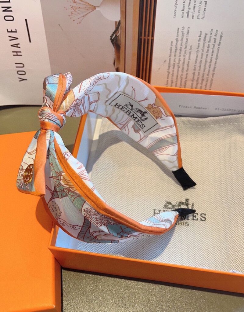 Hermes Bow Hairband Orange  For Women