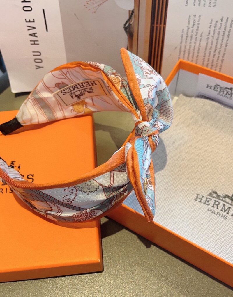 Hermes Bow Hairband Orange  For Women