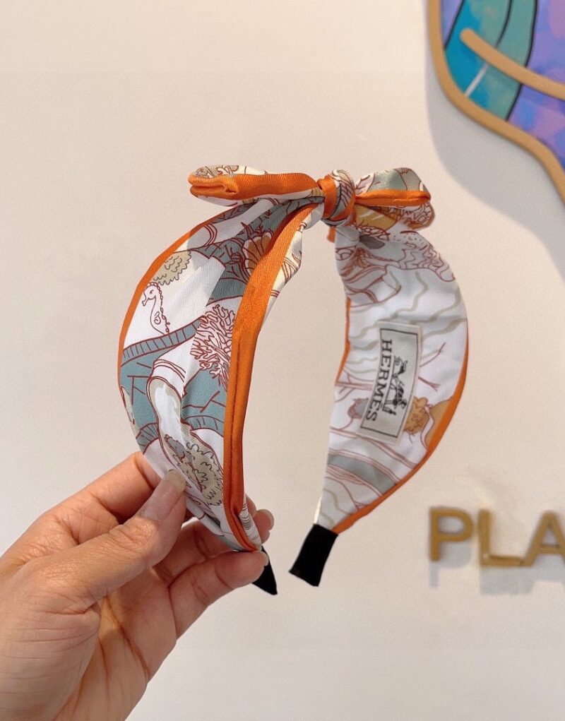 Hermes Bow Hairband Orange  For Women