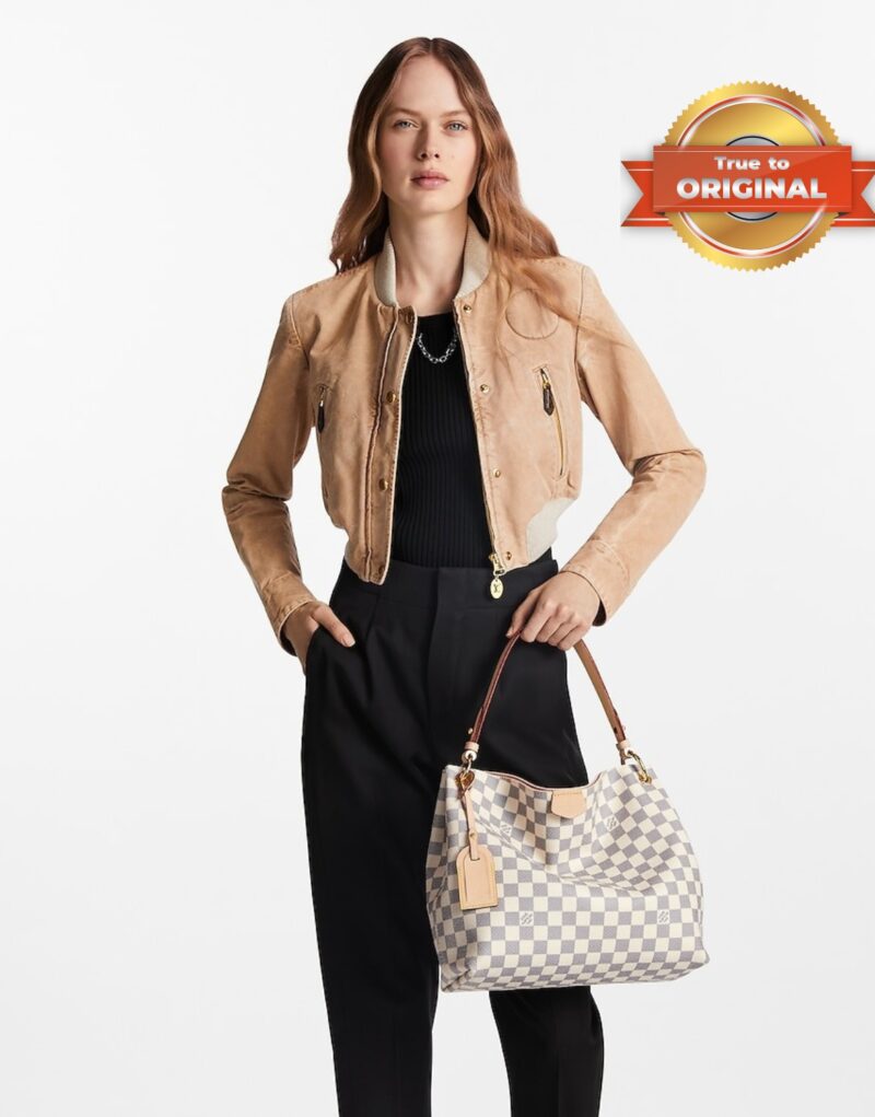 [True-to-ORIGINAL] Louis Vuitton Graceful PM Bag Damier Azur Canvas Rose Ballerine Pink For Women 35cm/13.8in N42249