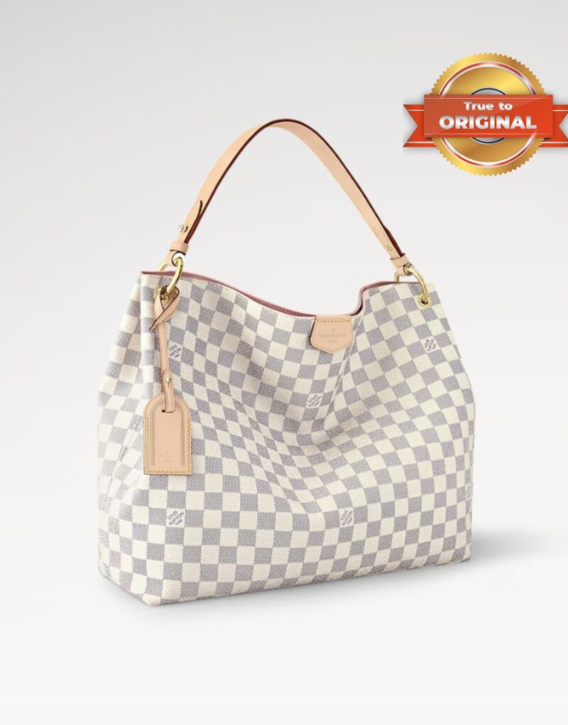 [True-to-ORIGINAL] Louis Vuitton Graceful PM Bag Damier Azur Canvas Rose Ballerine Pink For Women 35cm/13.8in N42249